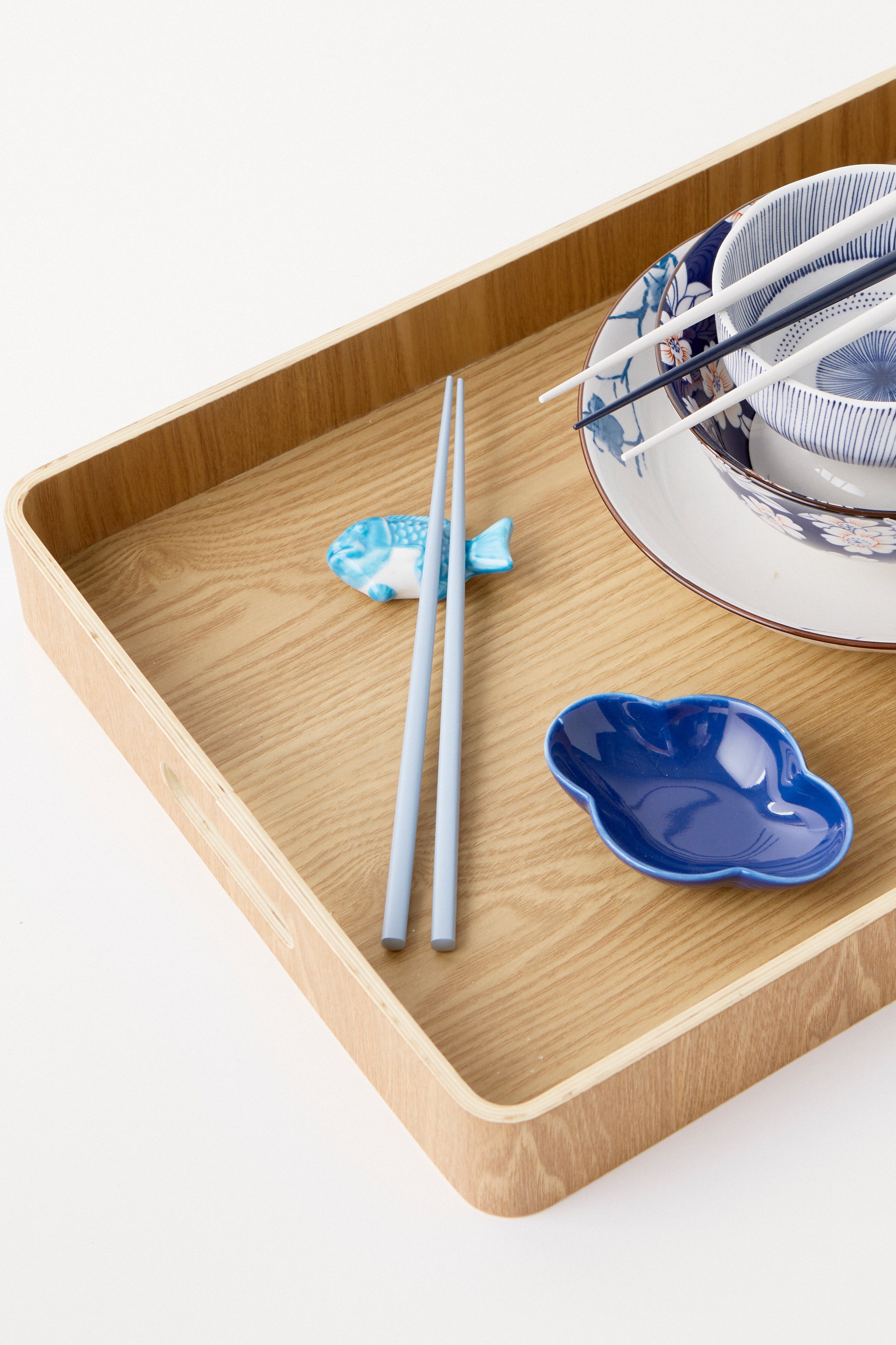 Bambus spisepinde m. holder, blå - 4 dele